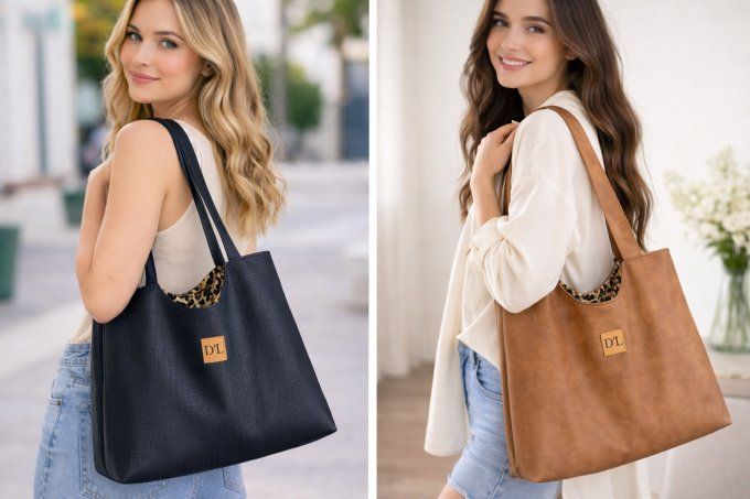 GRAND SAC SIMILI GRIS FONCÉ