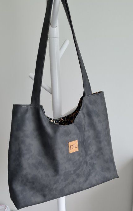GRAND SAC SIMILI GRIS FONCÉ